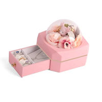 Acrylique cas boucle d'oreille anneau jewelri bijoux affichage pressé fleur séchée petit cadeau boîte coulissante avec rose pour bijoux collier