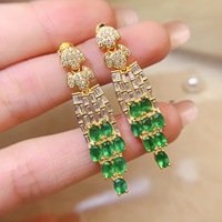 Boucles d'oreilles pendantes en émeraude naturelle pure en argent S925, symbole de paix, couleur vert intense, pour commandes de cadeaux d'entreprise