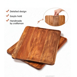 Wooden Rectangular Serving <b>Tray</b> Solid Wood Handmade For Coffee <b>Tea</b> Dessert Home Use - Product Image 1