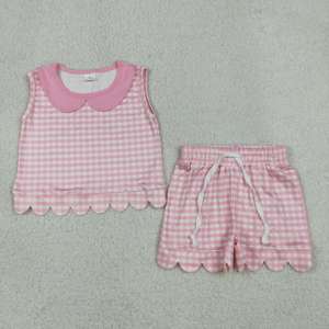 Ropa Infantil de Boutique RTS, Conjuntos de Ropa para Niñas con Diseños de Borde Festoneado a Cuadros Coloridos, Venta al Por Mayor - Product Image 2