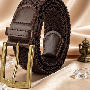 Factory Custom Logo Zinc Alloy Pin Buckle <b>Elastic</b> Woven Braided <b>Belt</b> Double Side Stretch Fabric Casual Waist <b>Belt</b> - Product Image 1