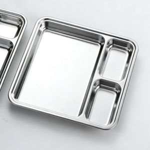 Stainless Steel Buffet <strong>Plate</strong> <strong>Rectangular</strong> Divided <strong>Plates</strong> Tray 3 Sections Dinner <strong>Plates</strong> Unbreakable Campers Reusable <strong>Plate</strong> - Product Image 1