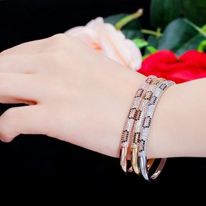 Sparkling Micro Paved Black White Cubic Zircon Rose Gold and <strong>Silver</strong> Plated Copper <strong>Bracelet</strong> <strong>Bangles</strong> for Women Party Dress Jewelry - Product Image 4