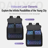 Sac à dos géométrique irisé à marque privée avec compartiment pour ordinateur portable en tissu à motif losanges et poche pour tablette, idéal pour les jeunes, les trajets urbains et les voyages