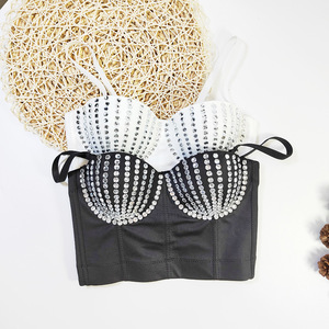 <strong>Women</strong> Black Rhinestone Corset Bustier <strong>Top</strong> With Underwire Padded Cup Crystal Crop <strong>Top</strong> <strong>for</strong> Party Club Stage Performance Outerwear - Product Image 1