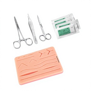 Instrumento de Práctica de Sutura, Instrumentos Quirúrgicos para Entrenamiento Médico, Kit de Acero Inoxidable con Piel Humana de Silicona - Product Image 1