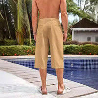 Pantalones cortos Capri de algodón para hombre de verano, pantalones casuales de algodón de lino, pantalones cortos para hombre, ajuste holgado con bolsillo