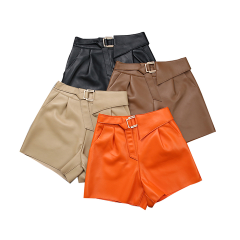 1631 New Arrival 2026 Multi Color Genuine Leather High Waist Wide Leg Shorts Real Sheepskin Shorts for Women