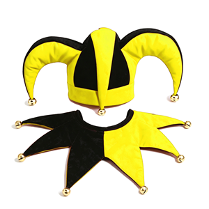 Accessoires de costume de bouffon amusant : Chapeau de Joker doux bicolore avec clochettes dorées pour mascarade, déguisement, Mardi Gras et festival - Product Image 4