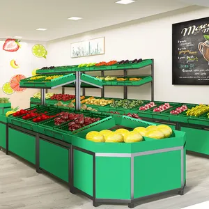 Supermarkt En Winkel En Boodschappen Op Maat Gemaakte Groente-En Fruitrek