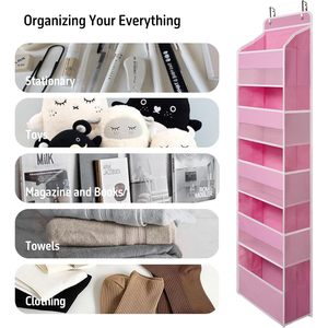 Pink Over Door Organizer 5 Large Clear Pockets 6 Side Mesh Pockets Anti Tilt Hanging Storage For Cosmetics Clothing Toys Snacks - Product Image 6