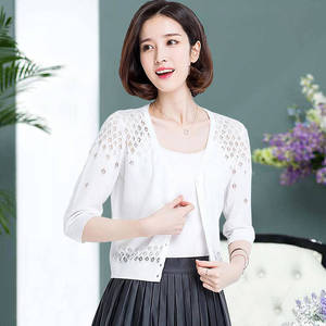 เสื้อสเวตเตอร์ถักคาร์ดิแกนแขน3/4คอวีกลวงสำหรับผู้หญิงใส่ในฤดูร้อนเสื้อสเวตเตอร์ลำลองทรงหลวมเสื้อโค้ท - Product Image 5