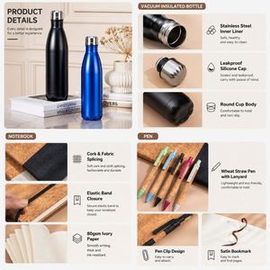 Ensemble cadeau promotionnel d'entreprise de luxe avec logo personnalisé : carnet A5, stylo et bouteille d'eau isotherme sous vide - Product Image 4