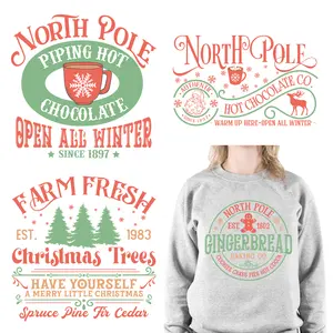 DTF Merry Christmas babbo natale approvato North Pole Hot Chocolate Transfers loghi adesivi pronti per la stampa per t-shirt borse