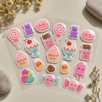 Autocollants personnalisés en vinyle transparent double couche, résistants à l'eau et aux UV, découpés, pour enfants, bonbons, desserts, feuille d'autocollants imprimés