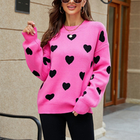 Hiver Saint Valentin Love Pullover Pull en tricot pour femmes Casual O Neck Loose Pullover Sweater Women