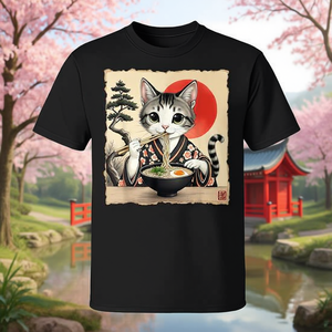 Camisetas con Diseños Gráficos Japoneses de Gatos Kawaii, Camiseta de Anime con Gato y Ramen, Ropa Promocional para Amantes de los Gatos - Product Image 3