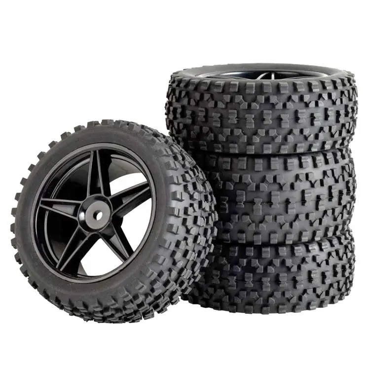 4pcs Rubber RC 1/10 Buggy Tires & Wheel Rims Set foam inserted For RC Off Road Car HPI HSP