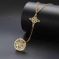 Collar Vintage de Moda con Pentáculo Wicca y Tetragramatón, Colgante de Nudo Sagrado de Bruja, Amuleto de Acero Inoxidable con Sello de Salomón - Regalo