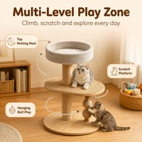 Arbre à chat d'intérieur moderne à 3 niveaux avec griffoir en sisal, nid douillet en peluche et base stable pour petits chats (emballage carton)