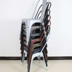 Meubles de salle à manger en métal tubulaire de style français chaises d'appoint de café empilables à dossier haut chaise de salle à manger en métal Monaco industrielle en fer en acier - Product Image 6