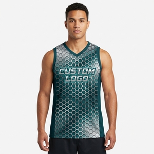 Maillots de basketball personnalisés à impression lumineuse intégrale par transfert thermique, 100 % polyester mesh, grandes tailles, sans manches, sans col - Product Image 1