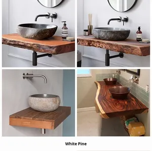 Mobile Lavabo in Legno Massello Nordico Impermeabile, Stile Rustico Wabi-sabi, Scaffale Portaoggetti da Parete per <span class=keywords><strong>Bagno</strong></span> - Product Image 6