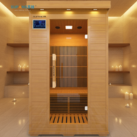 Design moderne pour 2 personnes Bain de vapeur infrarouge lointain Sauna Panneau de commande par ordinateur Chauffage au carbone 7 chauffages électriques en bois de pruche massif