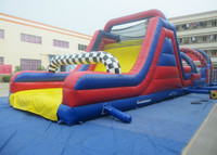Carrera de obstáculos inflable profesional para adultos de pista larga de grado comercial con tobogán deportes inflables para eventos de equipo