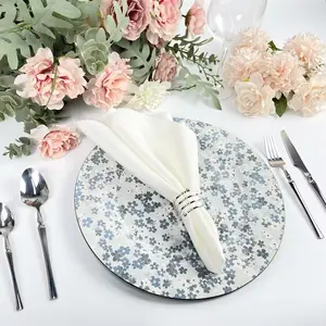 Neues Design runde amerikanische Art Teller Teller Blume Druck blau Ladegerät Platte Kunststoff für Teller Hochzeit