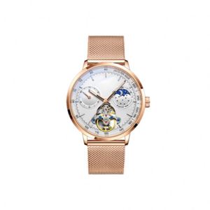 Montre automatique de luxe dorée ajourée pour hommes, montre mécanique lumineuse avec phases de lune - Product Image 3
