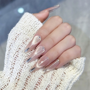 <span class=keywords><strong>Uñas</strong></span> Postizas de Acrílico Ovaladas <span class=keywords><strong>Largas</strong></span> con Línea Dorada Minimalista de Lujo, Hechas a Mano, de Alta Calidad, Venta al Por Mayor - Product Image 2