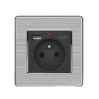 Panel de Enchufes Moderno Multifuncional de Pared, Material PC Resistente, 2 Puertos USB, IP20, 16A, 250V, 86x86mm, 2 Tomas