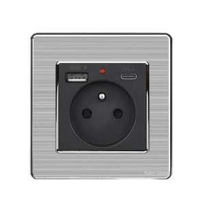 Panel de enchufes multifuncional francés para montaje en pared con puerto USB-C, material de PC - Product Image 1