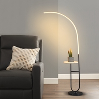 Lampadaire Arc Doré Moderne Nordique avec Tablette Intégrée, Luminaire de Chevet pour Chambre et Lampe LED d'Angle pour Salon