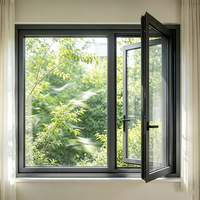Ventana Abatible de Aluminio con Rotura de Puente Térmico, Malla Mosquitera y Vidrio Templado para Exteriores de Villas