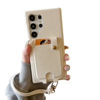 Dragonne de luxe en cuir végétalien antichoc couverture mobile pour A54 5G A73 carte de crédit portefeuille coque de téléphone S25 Ultra S24 FE