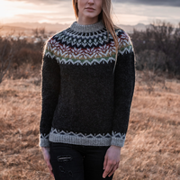 Pull-over en laine islandaise pour femmes personnalisé Oem & odm hiver col rond épais jacquard intarsia tricot