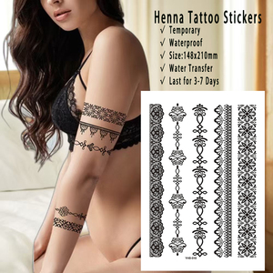 Tatuaggi Temporanei all'Henné OEM all'Ingrosso, Design Sexy con Pizzo Nero per Mani, Tatuaggi Impermeabili su Carta, Adesivi per Body <span class=keywords><strong>Art</strong></span> Femminile - Product Image 1