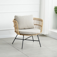 Chaise de salle à manger moderne en rotin tressé d'extérieur avec coussin, en métal et rotin PE, pour villa et cuisine