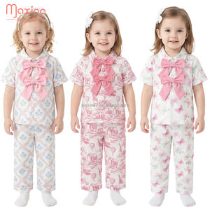 Pijamas de Fresa Personalizables con Logotipo e Impresión, Ropa para Niñas con Lazo, Serie Linda, Conjunto de Pijamas para Hermanas - Product Image 2