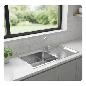 Fregadero de Cocina Moderno de un Solo Tazón, para Instalar Bajo Encimera o Sobre Encimera, con Escurridor Lateral Derecho, Incluye Grifo Mezclador - Product Image 1