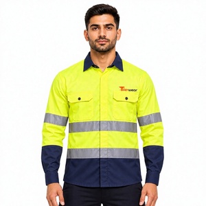 Camisa de Trabajo de Manga Larga para Hombre Tiierwear, de Alta Visibilidad, Resistente al Viento, Transpirable, de Algodón, con Reflectores de Seguridad, Uniforme de Construcción - Product Image 1