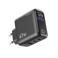 Chargeur USB C 67W, chargeur rapide multi-appareils à 3 ports pour ordinateur portable avec écran intelligent et commande tactile, adaptateur secteur GaN 2C1A