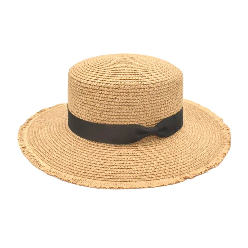 หมวกฟางปีกกว้างสำหรับผู้หญิงหมวกชายหาดกันแดดหมวกฟาง