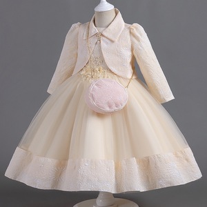 White Jacquard Fabric Children Christmas Prom Gown Frock <strong>Kids</strong> Birthday Party Clothing Set Flower Girls <strong>Wedding</strong> <strong>Dresses</strong>+Bag+Coat - Product Image 3