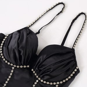 Conjunto de Corsé de Satén Negro Personalizado con Cadena de Diamantes de Imitación, Bustier con Aros y Tanga, Lencería de 2 Piezas para Mujer, OEM - Product Image 6