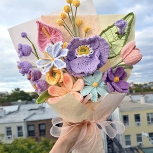 business gift set Custom Handmade <strong>Cotton</strong> Crochet Flower Bouquet-Romantic Dreamy Style Forever Bloom Yarn Gift for Wedding Christmas Graduation - Product Image 2