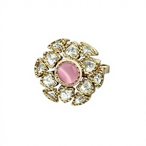 Attractive Premium Quality Gold Finish Moissanite Polki Kundan <b>Adjustable</b> <b>Ring</b> For Function Wedding Wear Collection For Women - Product Image 2