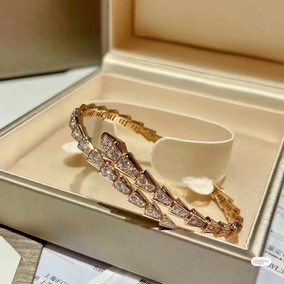 Yeni yılan kemik tam elmas bahar açık bilezik kaplama kalın altın moda dar versiyon yılan bilezik kadınlar için